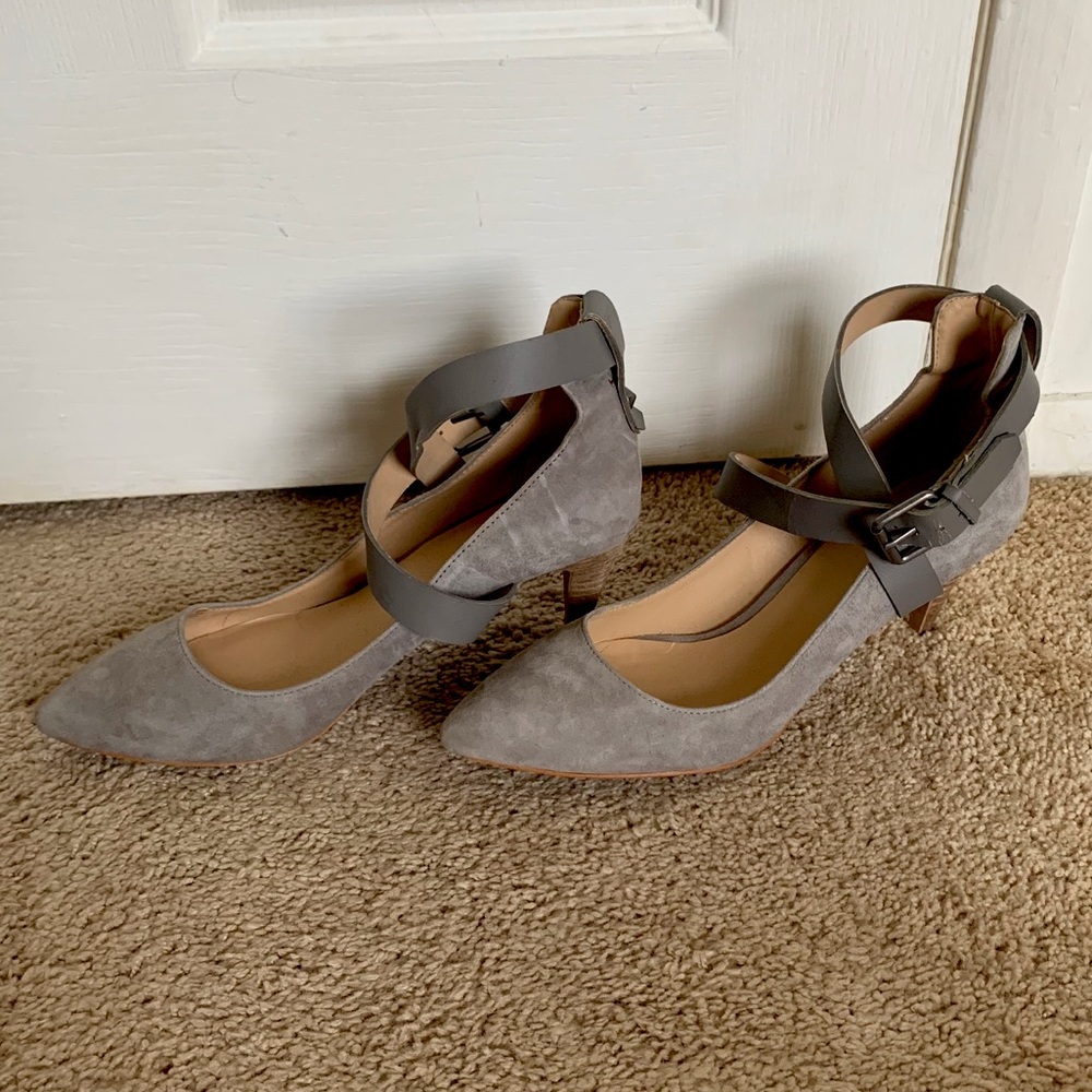 Grey Strappy Close Toed Heels